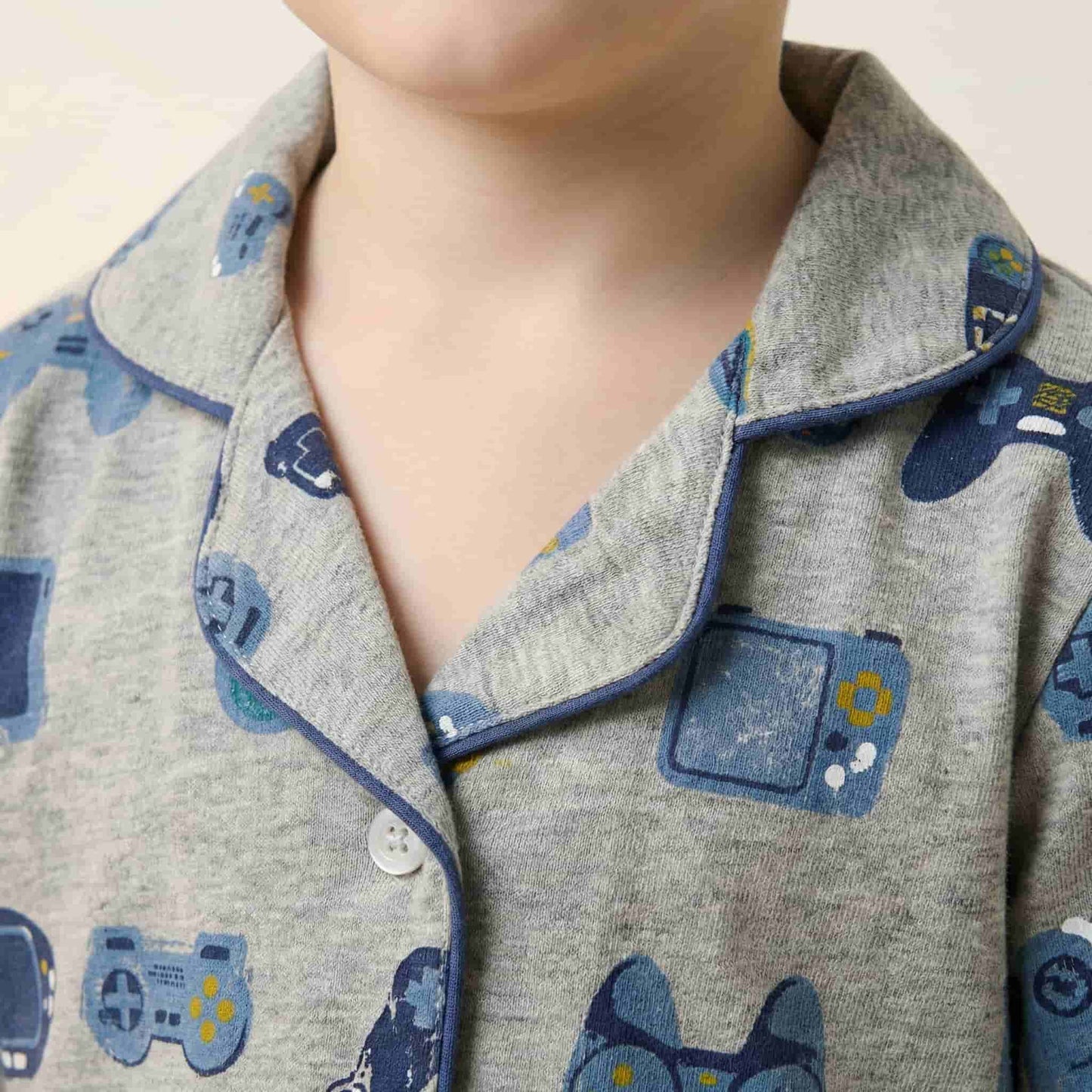 Gaming Console Button Boy Pajama Set- Grey