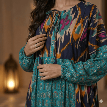 Teal Mosaic Ikat Women Daraa- Teal Blue