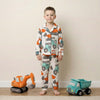Excavator Button Boy Pajama Set- White