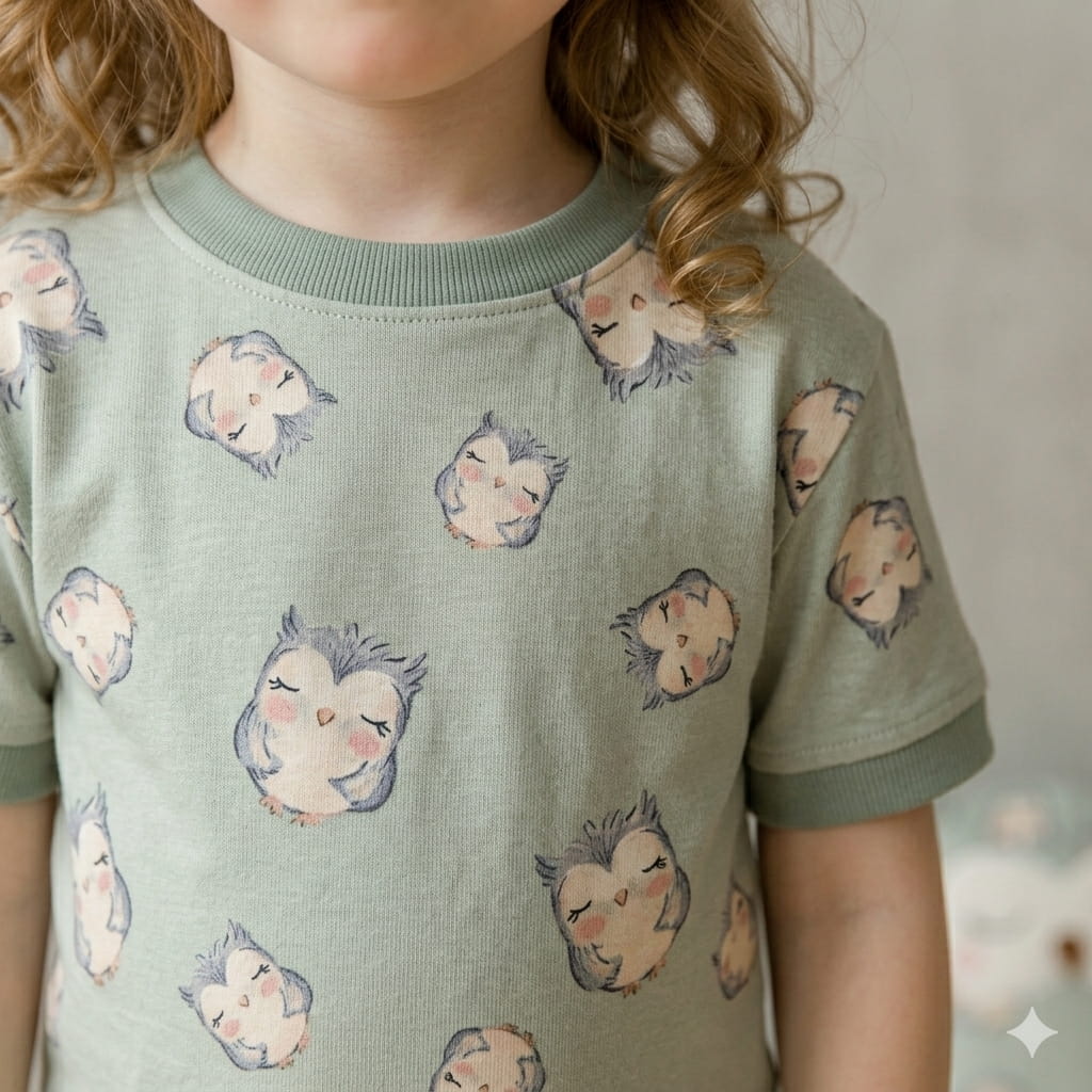 Night Owl Girl Pajama Set- Dark Green