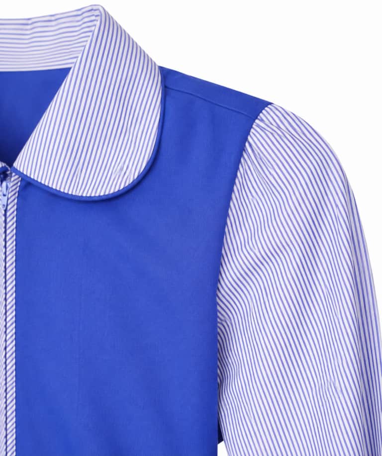 Amir - Blue long-sleeved school dress with a Peter Pan collar and piping hem at the waist - Girls