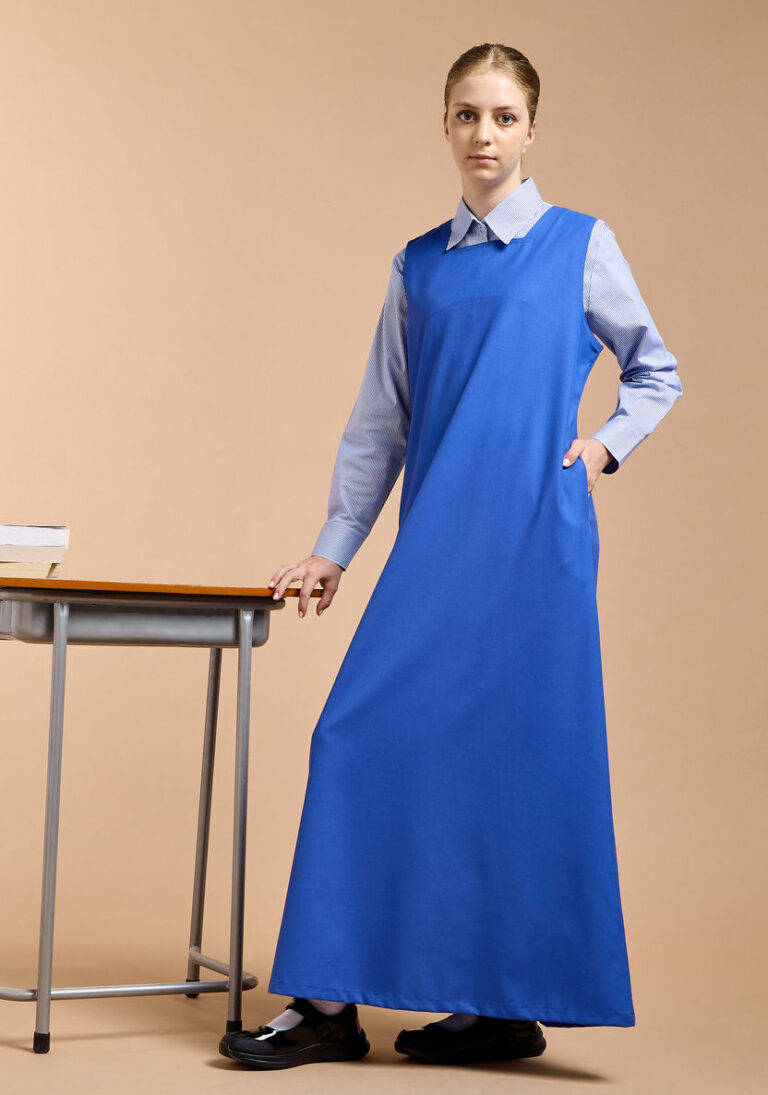 Amir - Long blue school dress with a square neckline - Girls