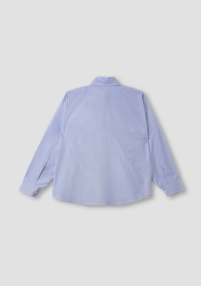 Amir - Striped school shirt with a collar and slanted cut-out sleeves - for girls