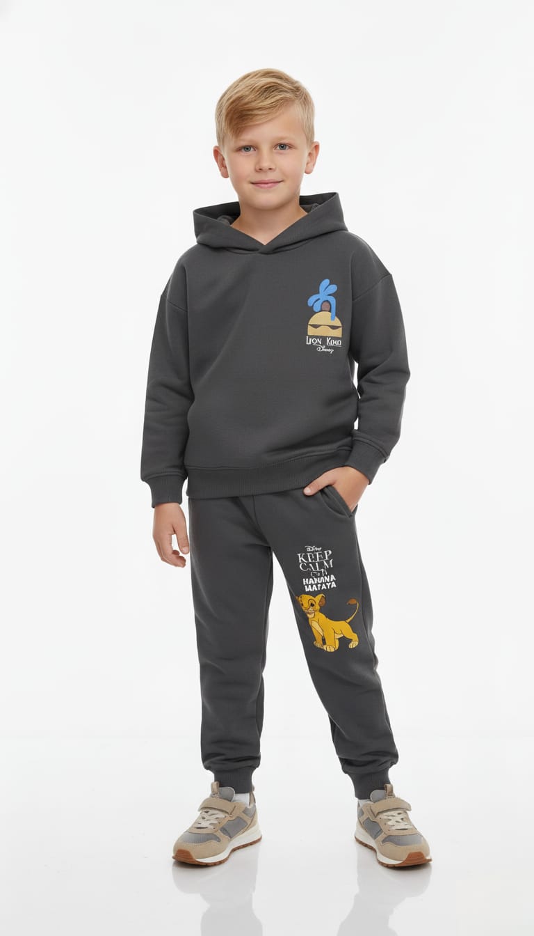 Lion King Boy Hoodie Set- Dark Grey