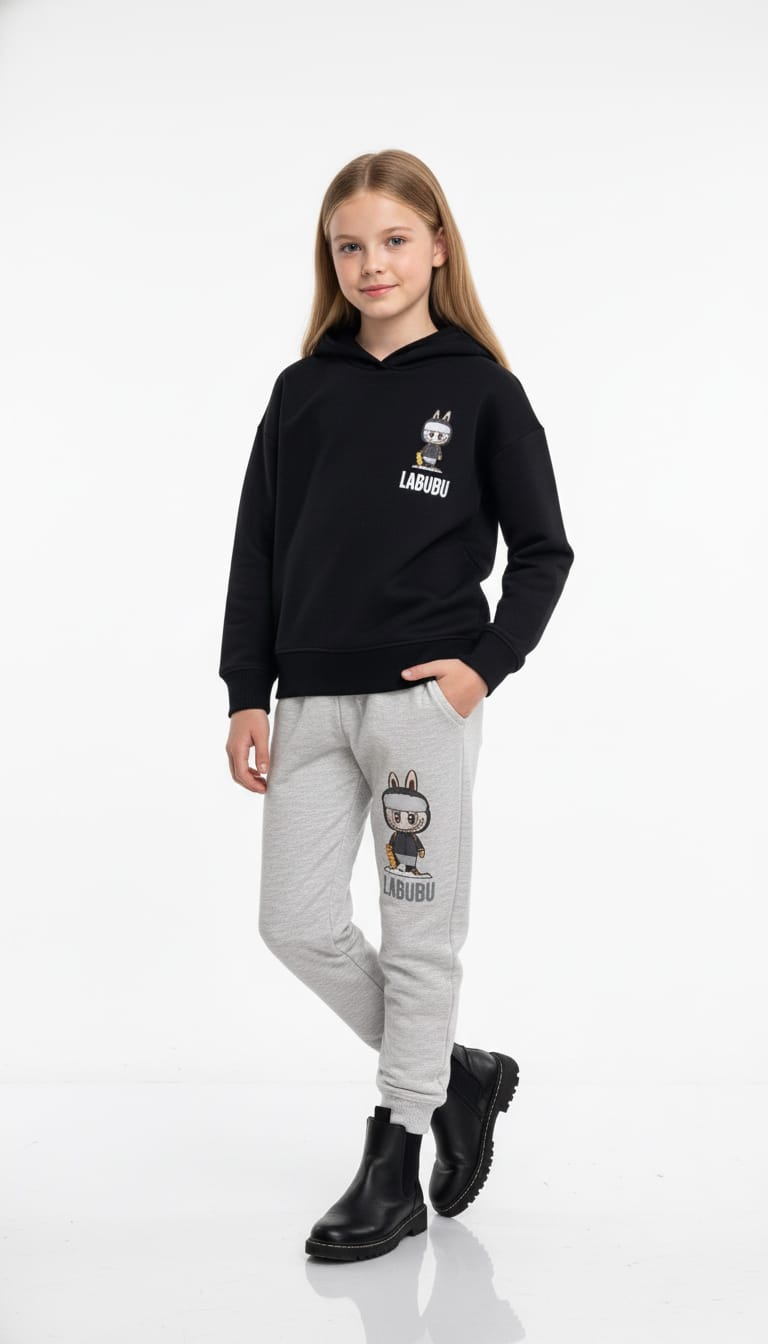 Labubu Girl Hoodie Set- Black