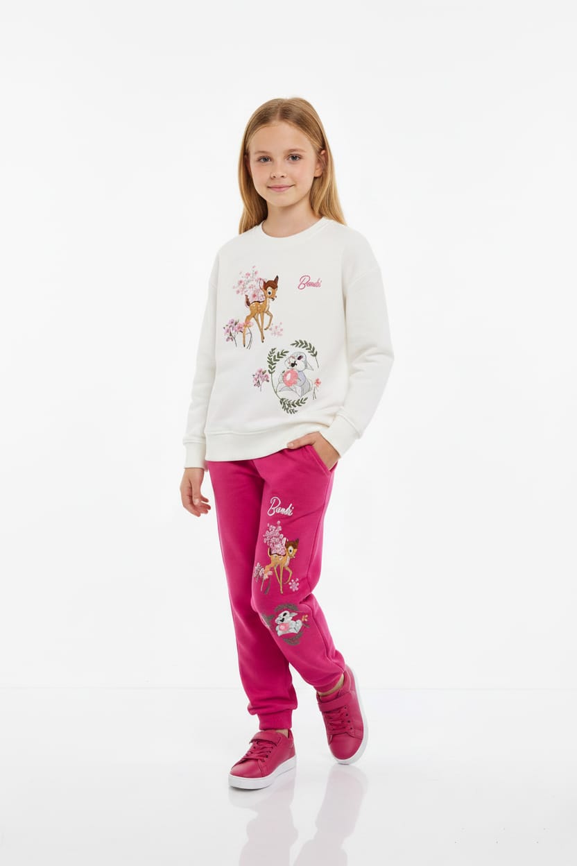 Bambi Rabbit Girl Sweatshirt Set- White