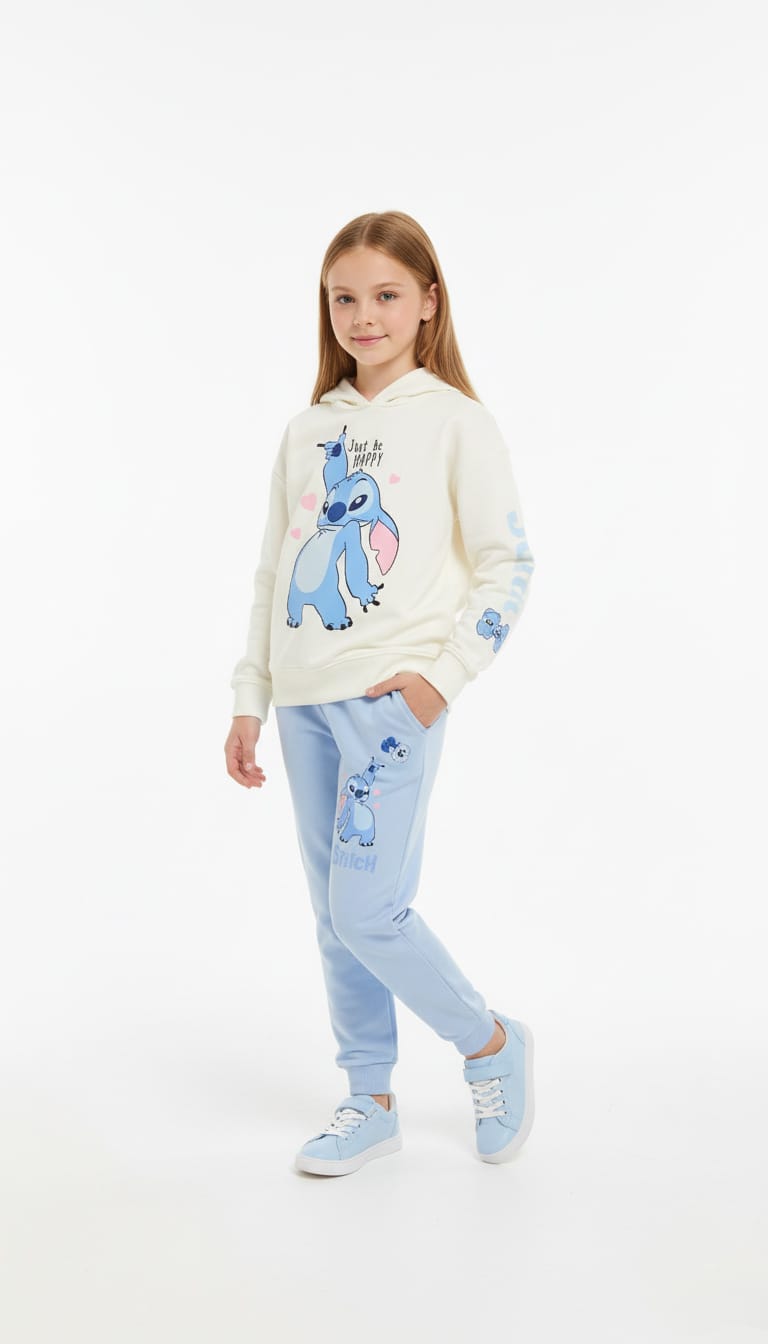 Stitch Girl Hoodie Set- White