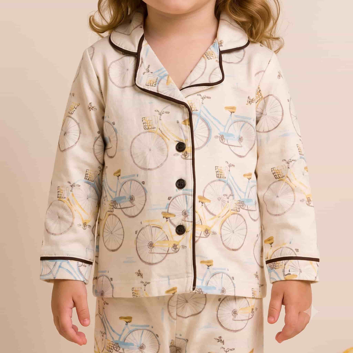 Vintage Wheels Baby Girls Full Sleeves Pajama Set - Cream