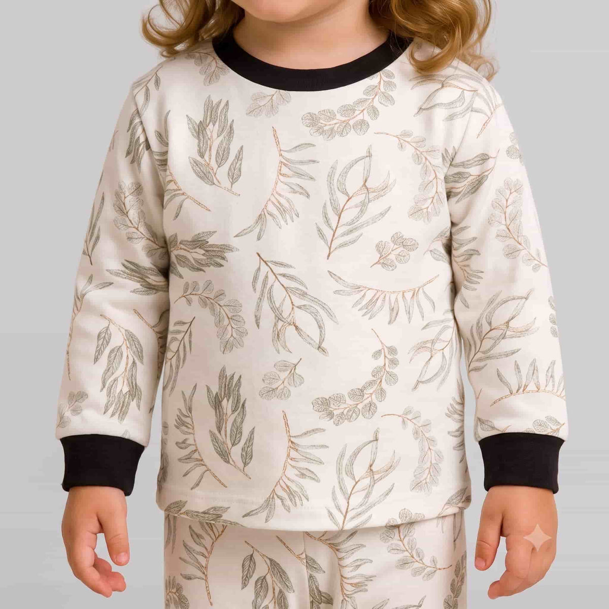 Botanical Breeze Baby Girls Full Sleeves Pajama Set - Cream