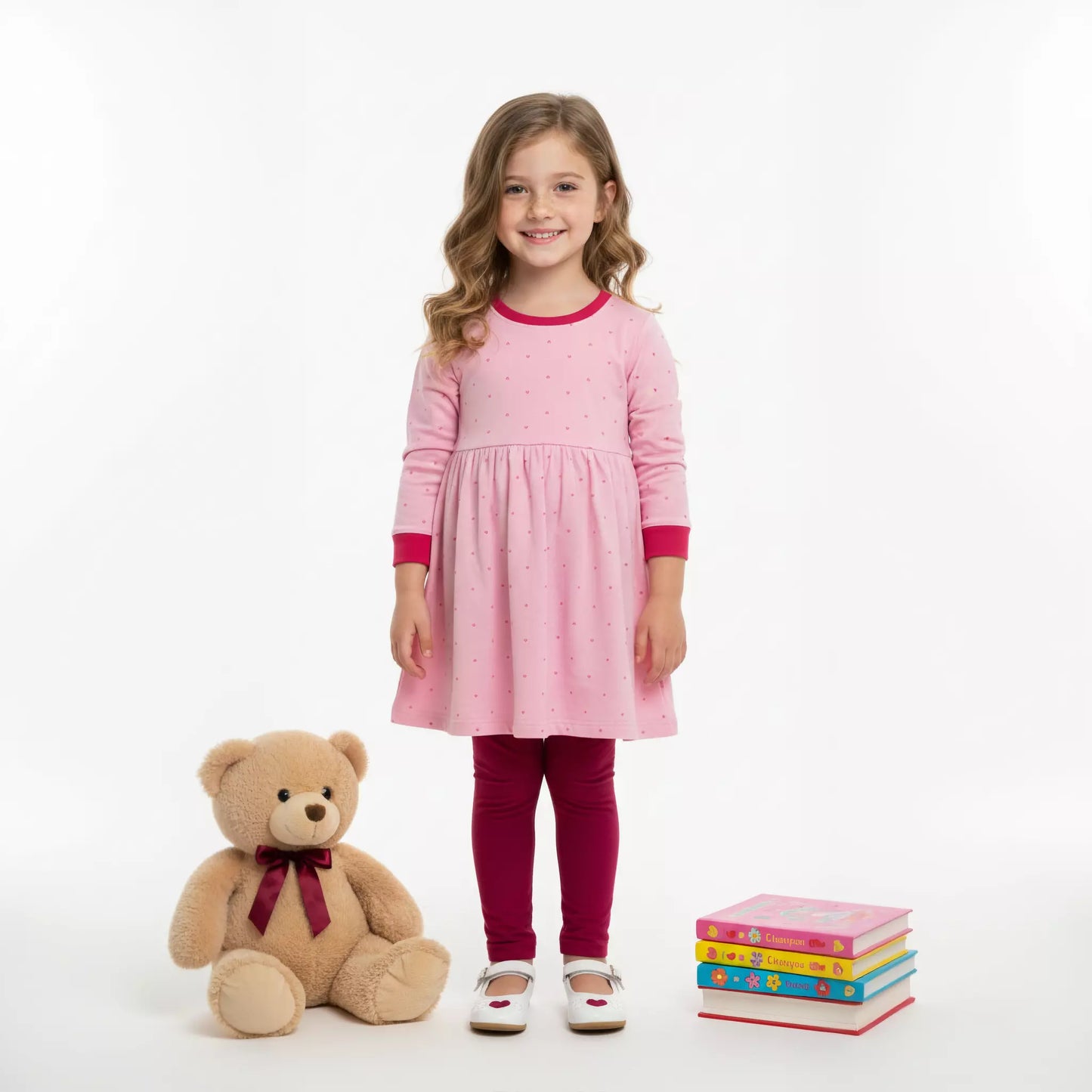 Pink Dot Girl Fleece Fustan- Pink