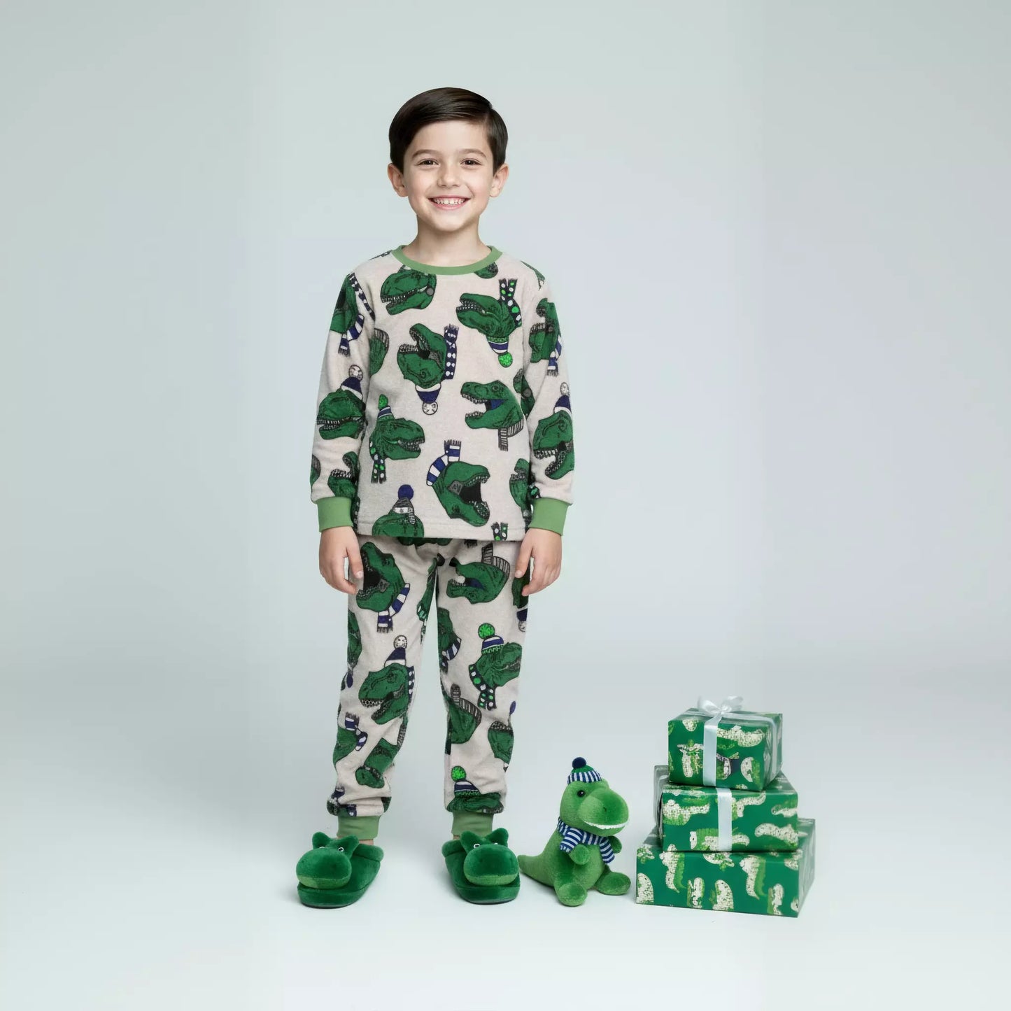 Party Dino Boy Polar Pajama Set- Green