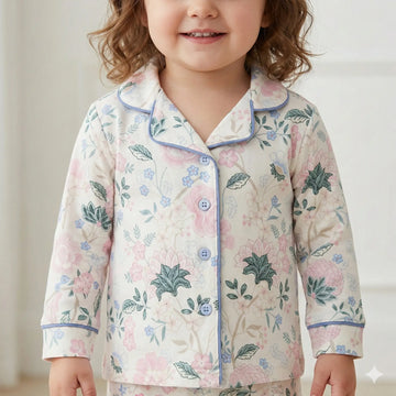 Pastel Flower Button Baby Girl Pajama Set- Pastel