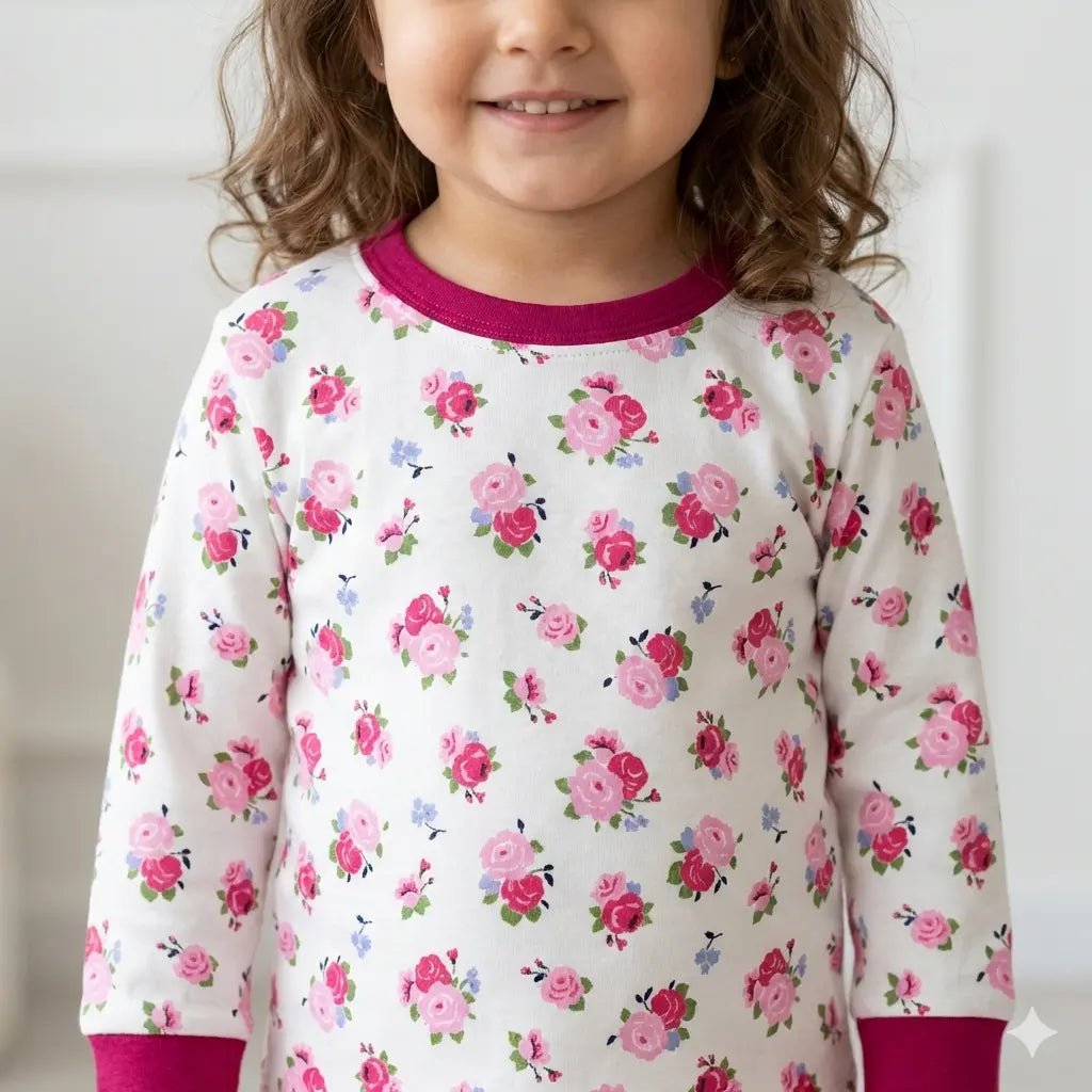 Blossom Rose Baby Girl Full Sleeves Pajama Set- Red