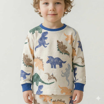 Crayon Dino Boy Pajama Set-Blue