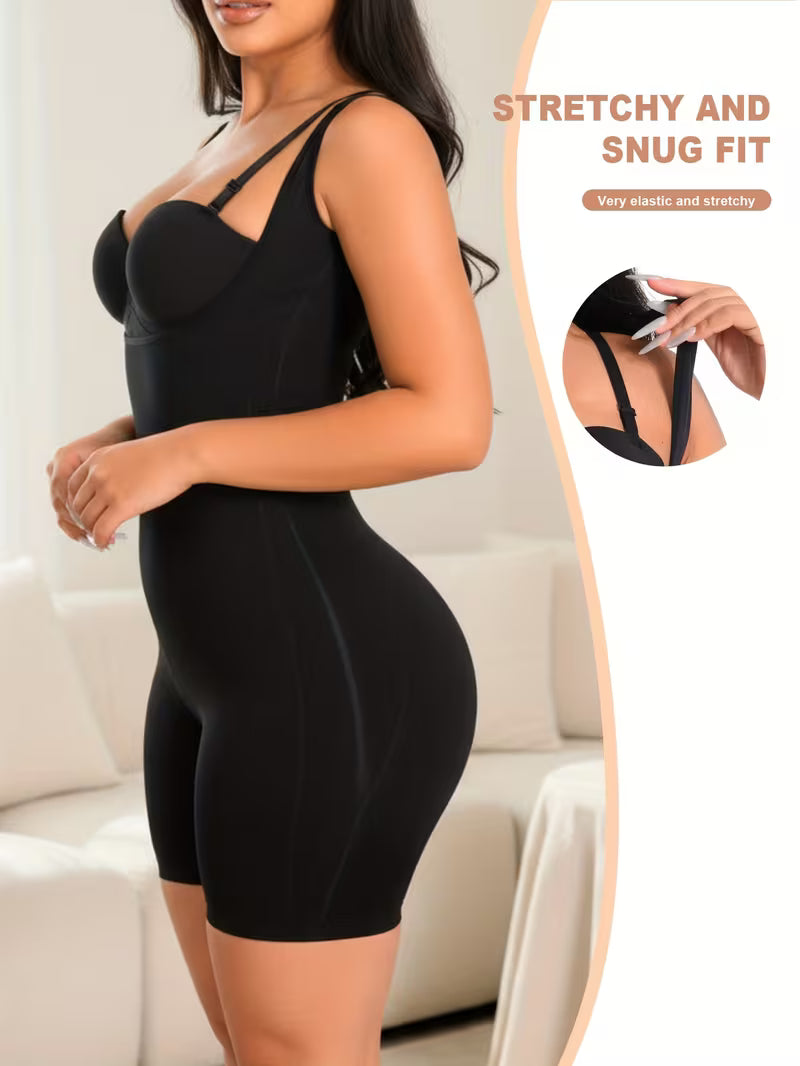 Open-Bust Waist Trainer Vest Women Bodysuit Shapewear- Black