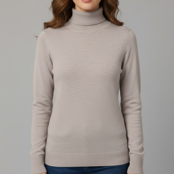 Turtle Neck Women Sweater-Grey
