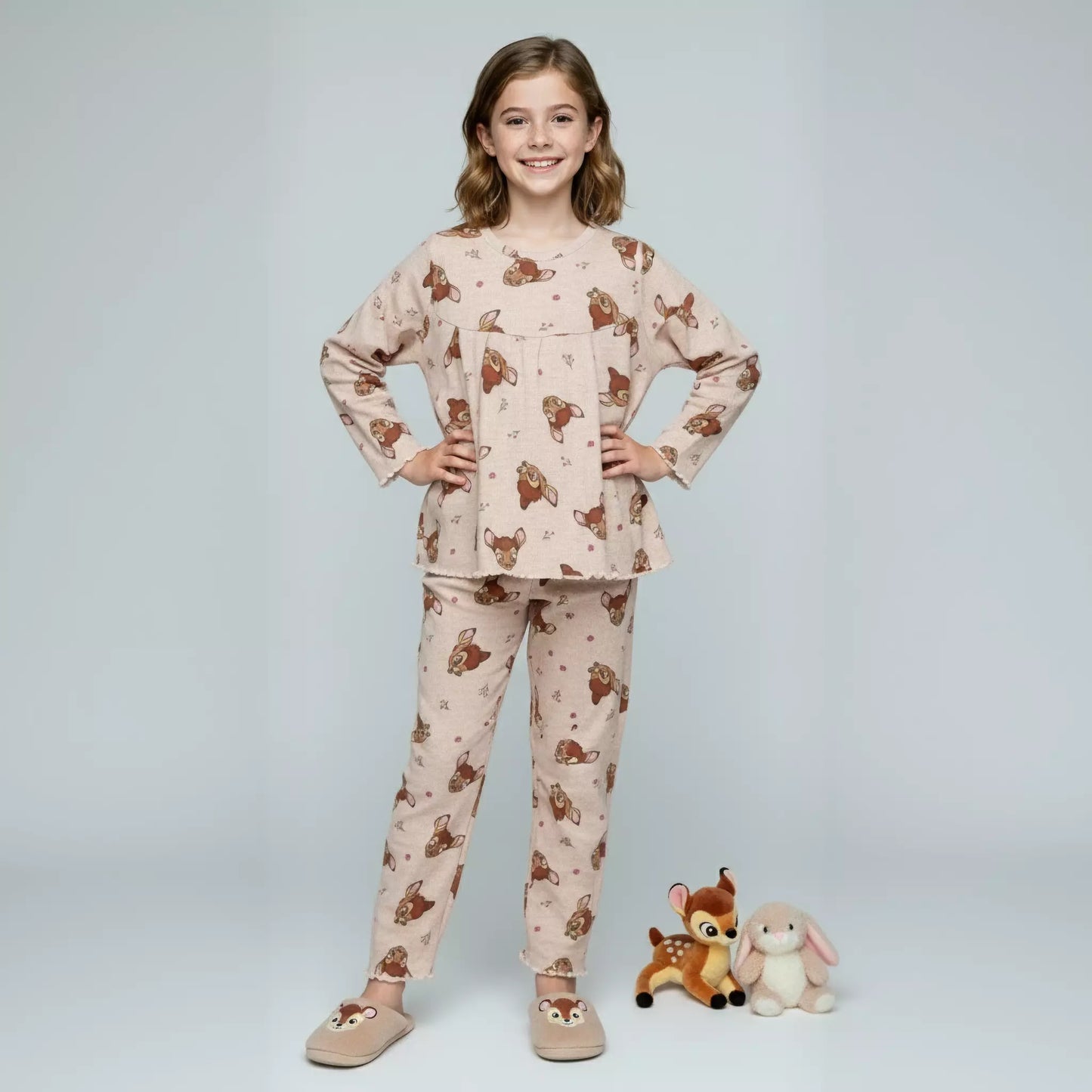 Bambi Girls Pajama Set- Light Brown