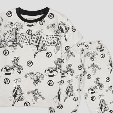 Disney Boys Sets Avengers Boys Half Sleeves Pajama Set - White