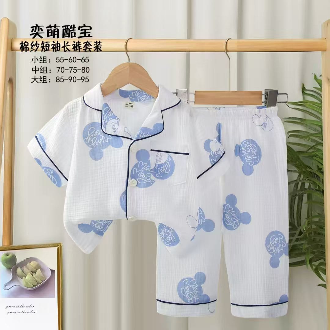 Disney Boys Sets 1 yrs Mickey Boys Half Sleeves Pajama Set- White
