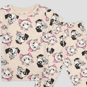 Disney Girls Sets Kitty Girls Half Sleeves Pajama Set - Cream