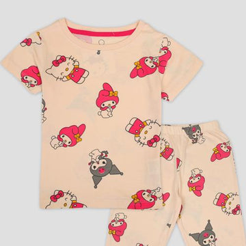 Disney Girls Sets Kuromi Girls Half Sleeves Pajama Set - Orange