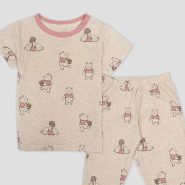 Disney Girls Sets Pooh Girls Half Sleeves Pajama Set - Peach