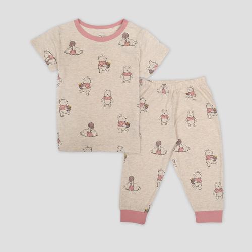Disney Girls Sets Pooh Girls Half Sleeves Pajama Set - Peach