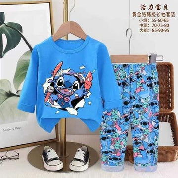 Disney Girls Sets Stitch Girls Full Sleeves Pajama Set - Blue