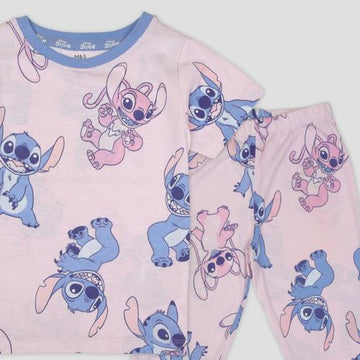 Disney Girls Sets Stitch Girls Half Sleeves Pajama Set - Pink