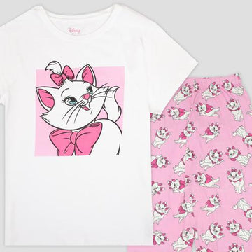 Disney Women Pajama Set Cat Marie Women Pajama Set - White & Pink