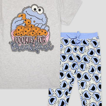 Disney Women Pajama Set Cookie Monster Women Pajama Set - Grey
