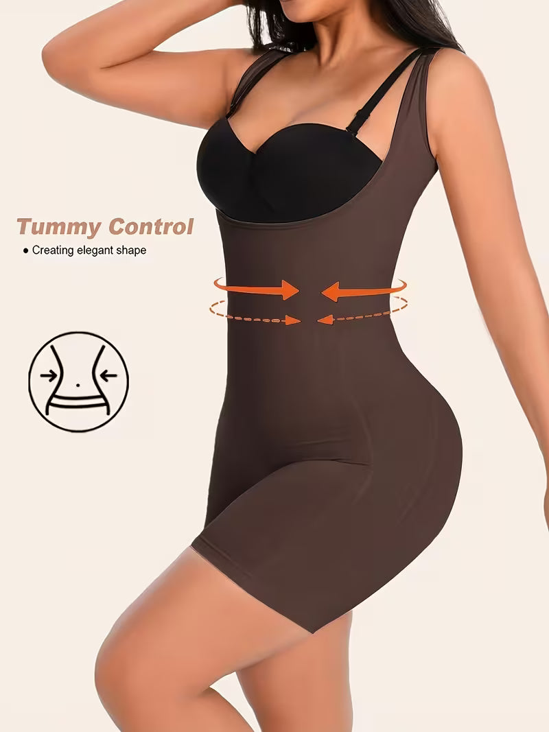 Open-Bust Waist Trainer Vest Women Bodysuit Shapewear- Brown