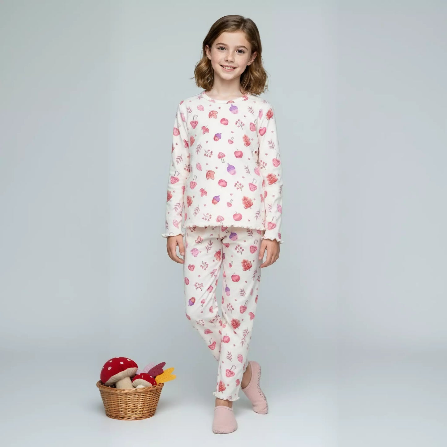 Mushroom Girls Pajama Set- White