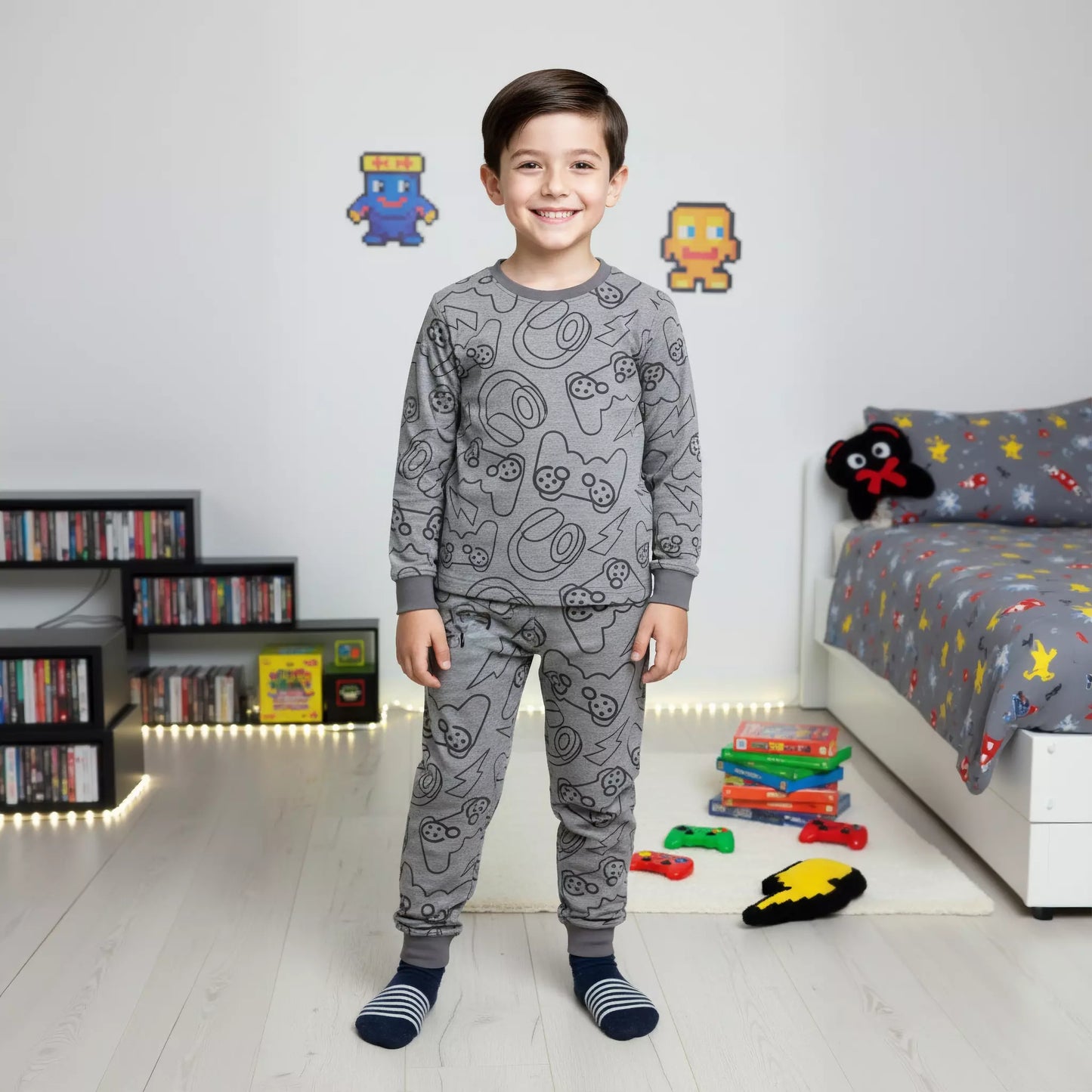 Gaming Console Boy Pajama Set- Grey