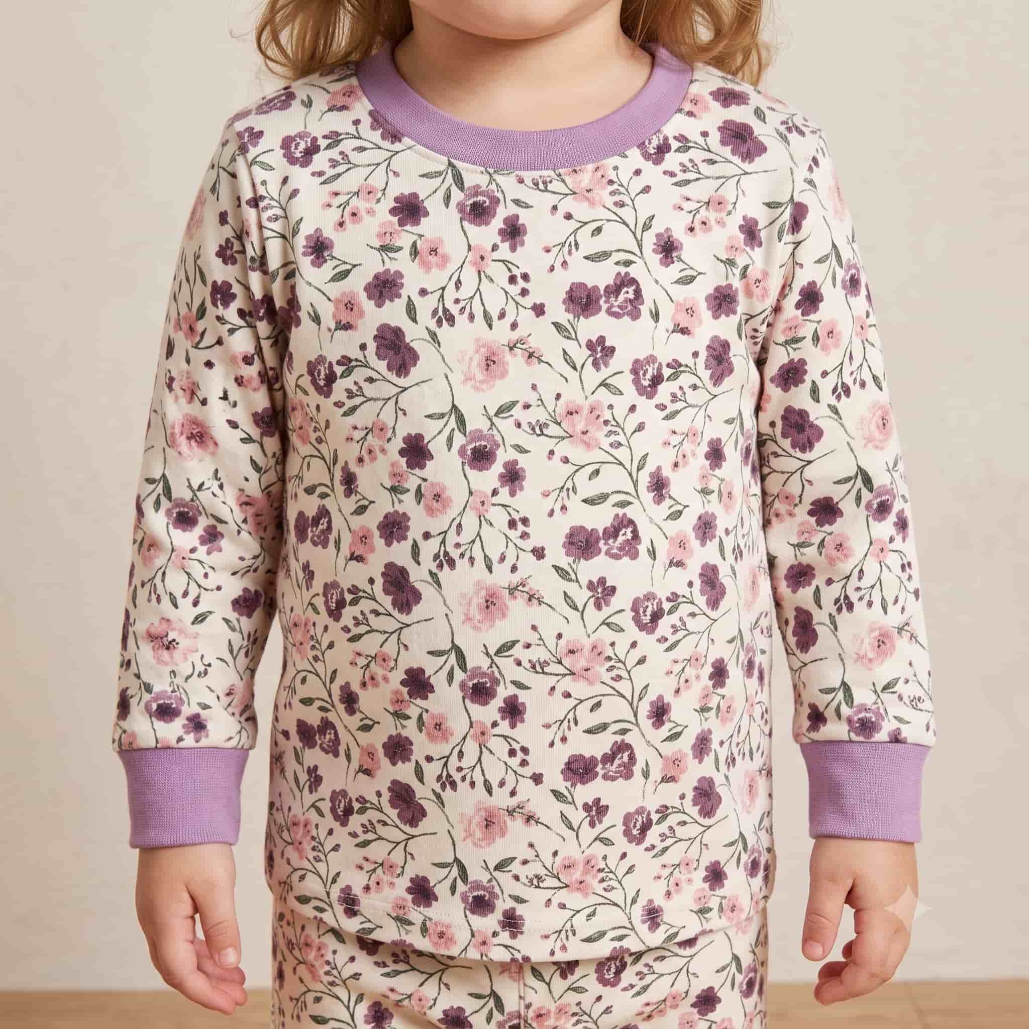 Floral Whimsy Baby Girls Full Sleeves Pajama Set – Cream