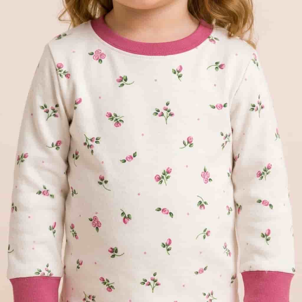 Tiny Roses Baby Girls Full Sleeves Pajama Set – Cream