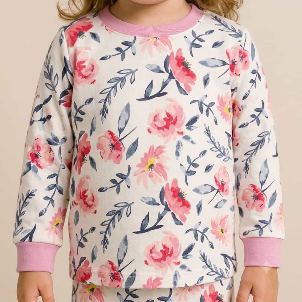Petal Breeze Baby Girls Full Sleeves Pajama Set – Cream