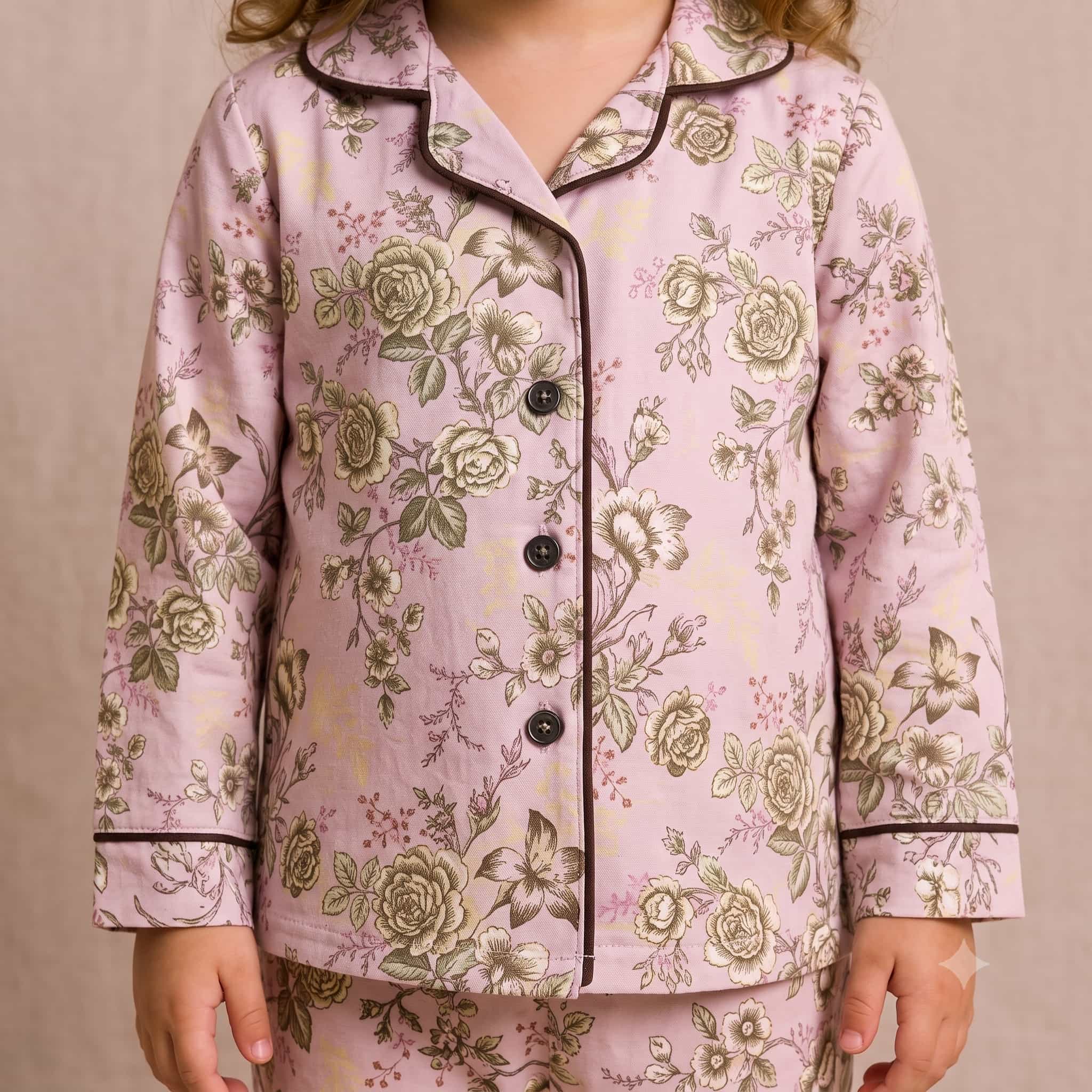 Vintage Rose Baby Girls Full Sleeves Pajama Set – Pink