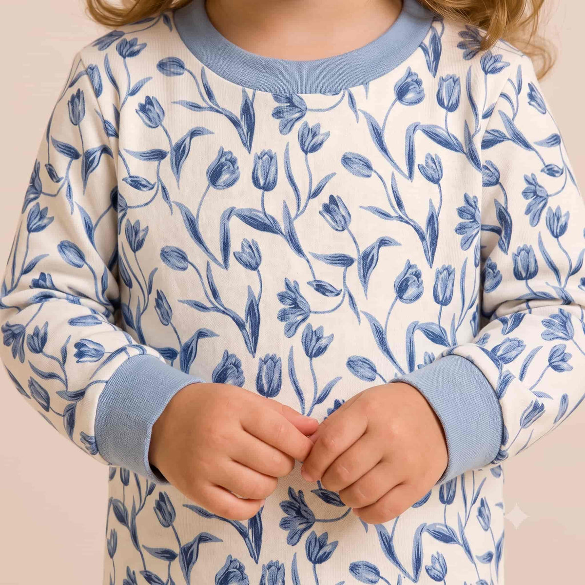 Blue Petals Baby Girls Full Sleeves Pajama Set – Cream