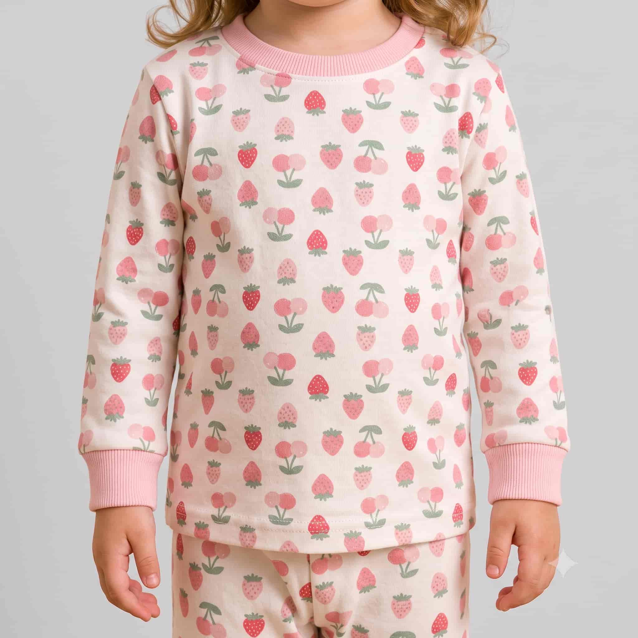 Berry Bliss Baby Girls Full Sleeves Pajama Set – Cream