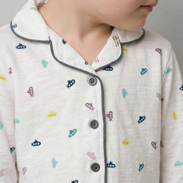 Deep Sea Dreamer Boy Button Pajama Set - White