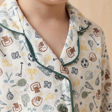 All-Star Slumber Boy Button Pajama Set - White