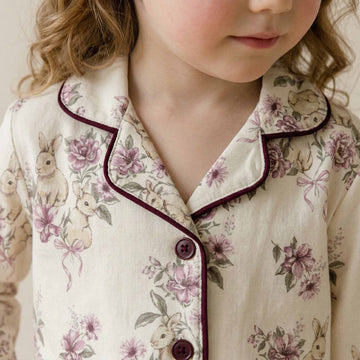 Bunny Land Girl Button Pajama Set - Cream