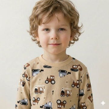 Farm Tractor Boy Pajama Set- Brown