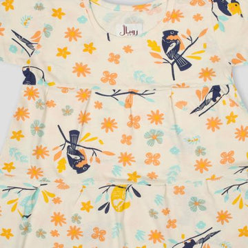 Royal baby Girl Frock Bird Baby Girl Frock - OffWhite