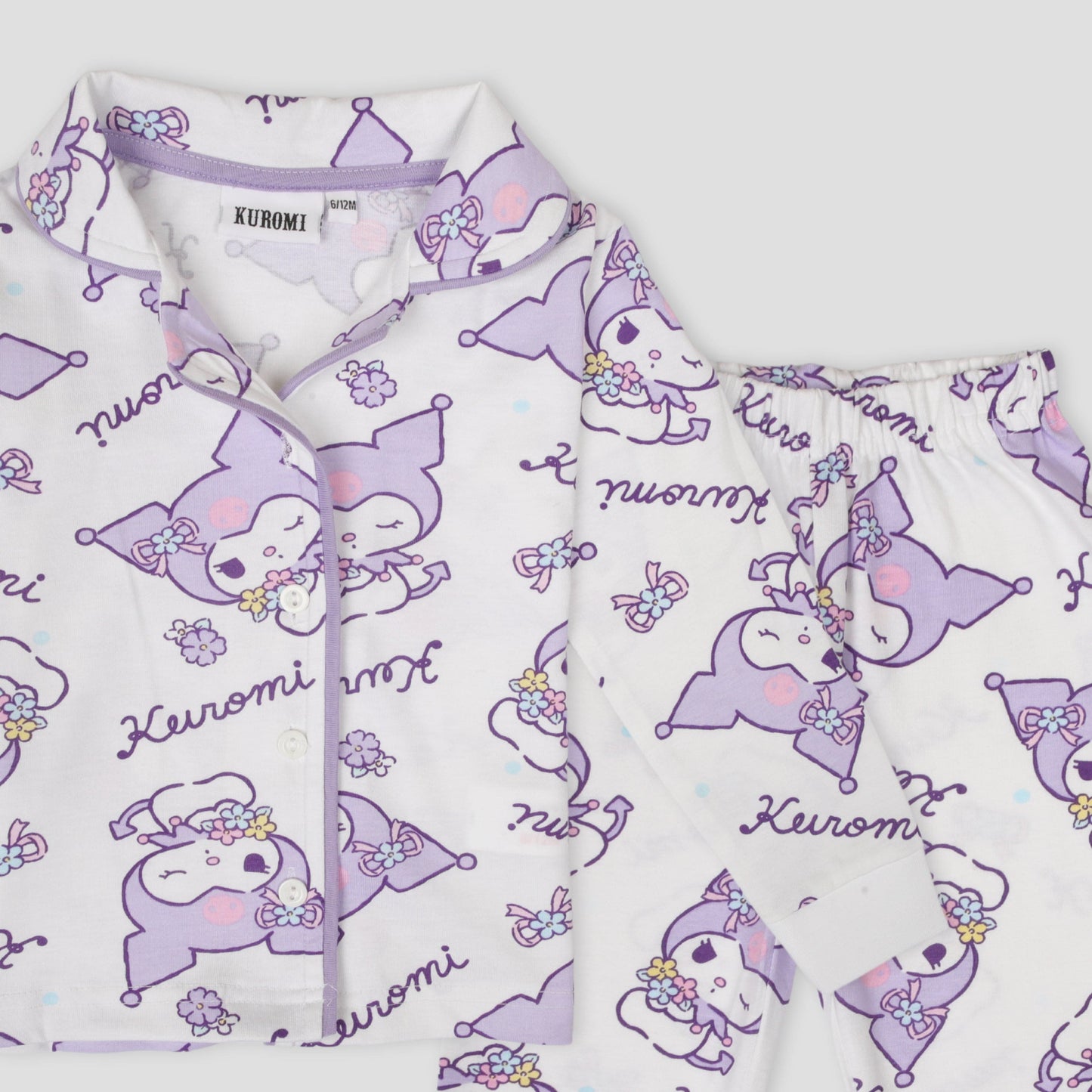 Royal Baby Girl Sets Kuromi Baby Girl Button Pajama Set - White