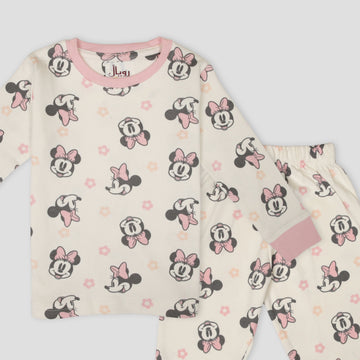 Royal Baby Girl Sets Minnie Baby Girl Full Sleeves Pajama Set - Cream