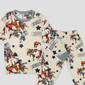 Royal Boys Sets Avengers Boys Full Sleeves Pajama Set - Cream