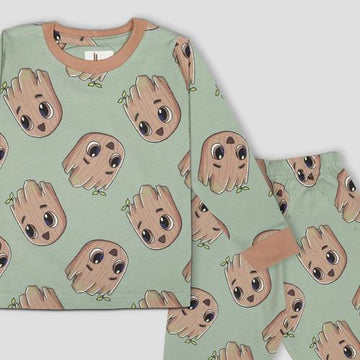 Royal Boys Sets Baby Groot Boys Full Sleeves Pajama Set - Sage Green