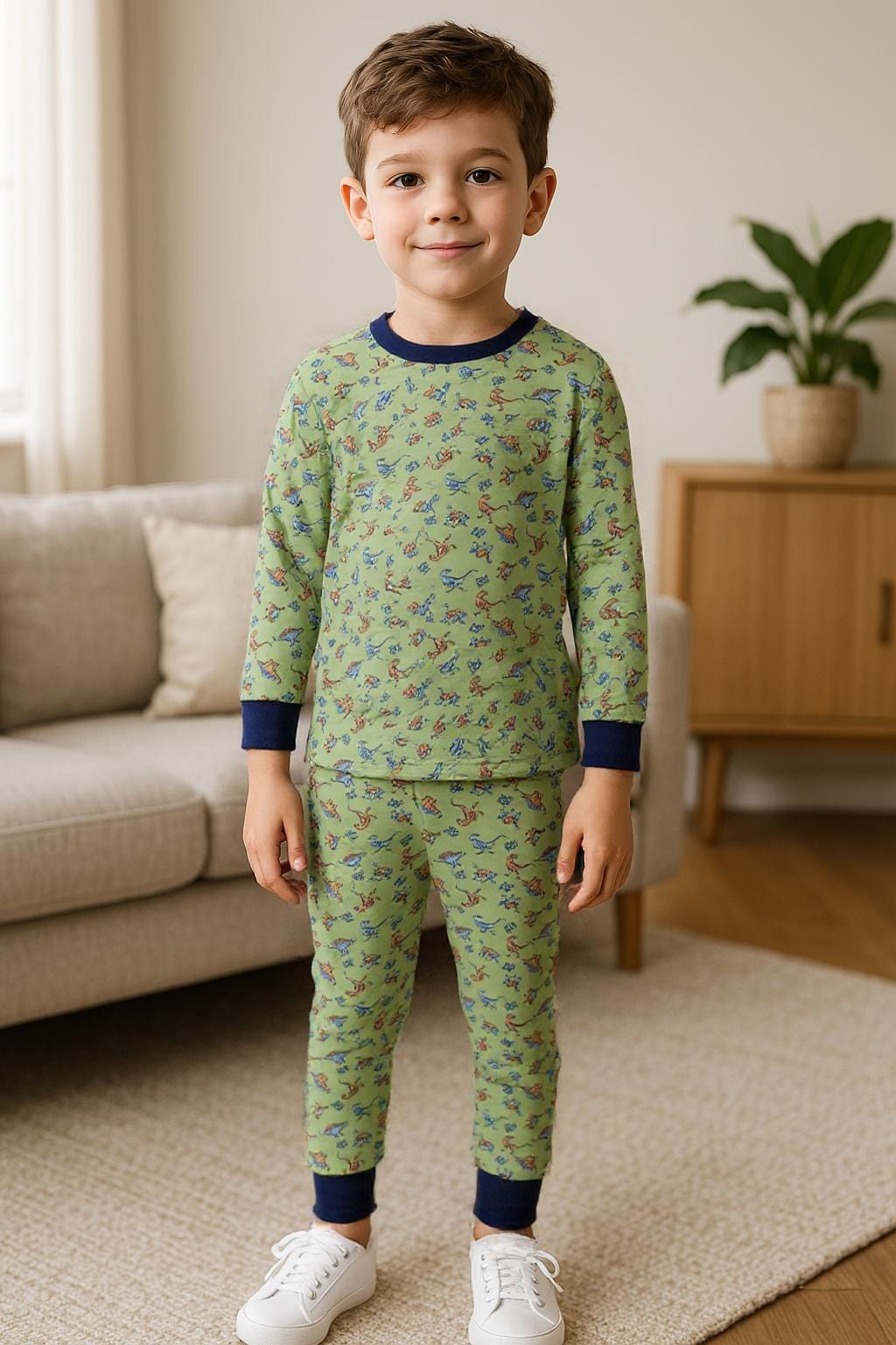 Royal Boys Sets Dino King Boy Full Sleeves Pajama Set- Green